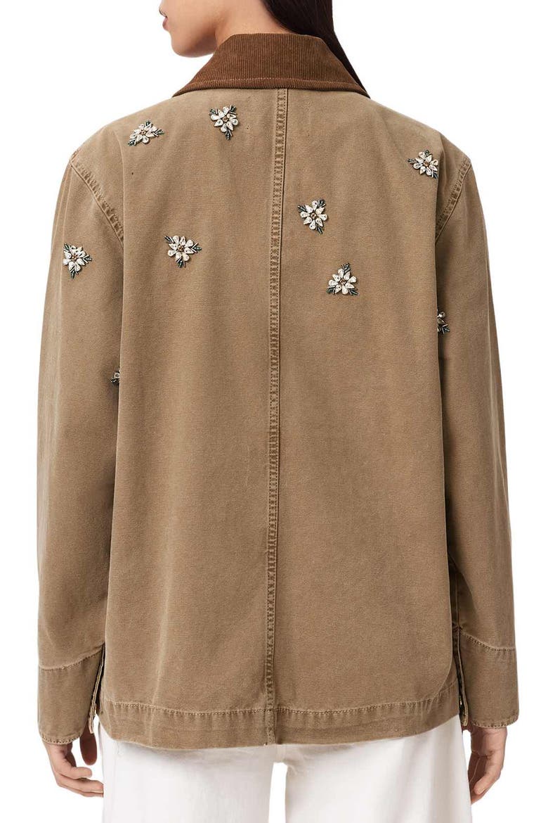 Bex Embroidered Detail Denim Jacket, Alternate, color, VINTAGE SAND BROWN