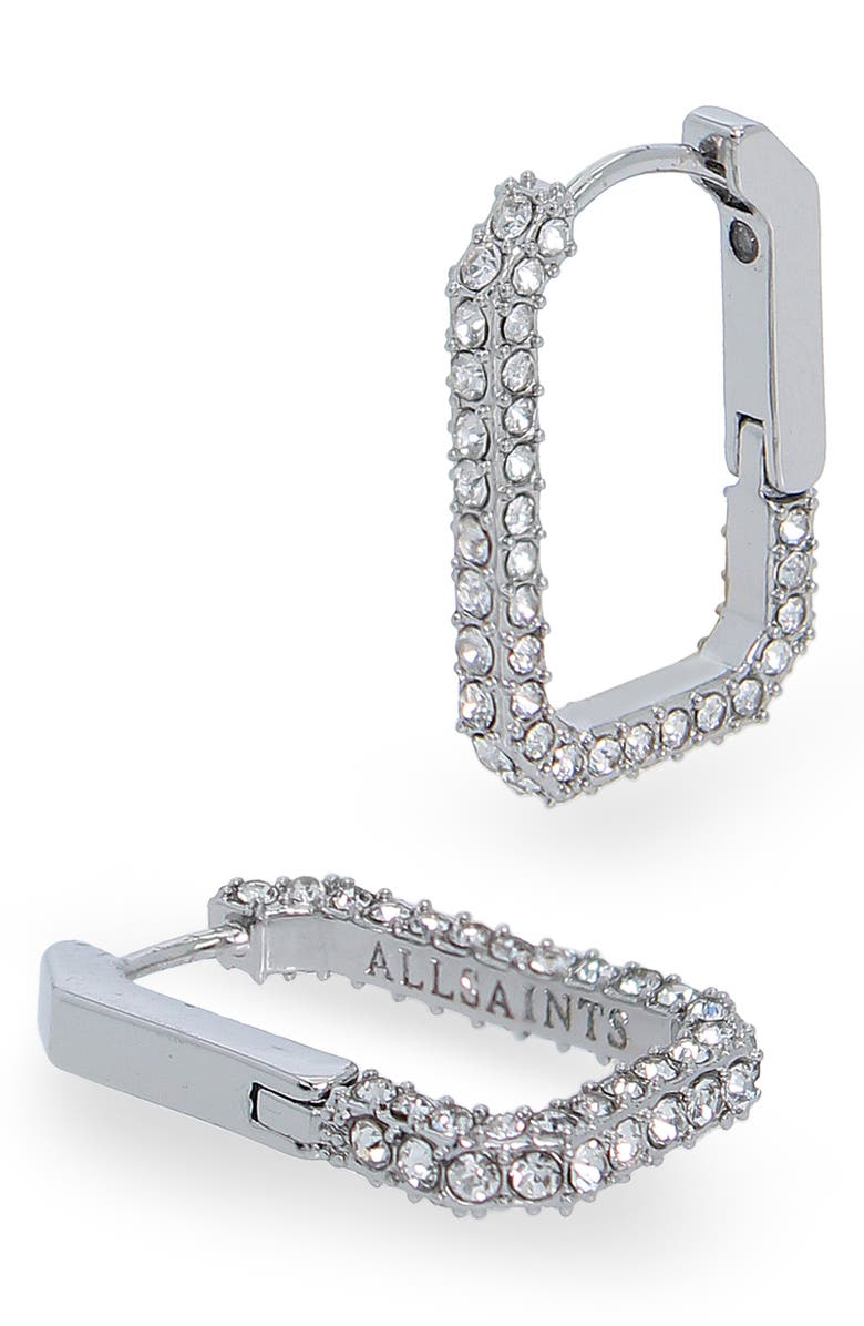 AllSaints Pavé Crystal Geometric Link Hoop Earrings, Alternate, color, Rhodium