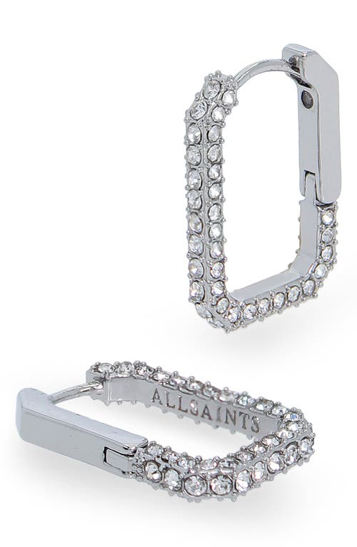 Allsaints Pavé Crystal Geometric Link Hoop Earrings In Metallic