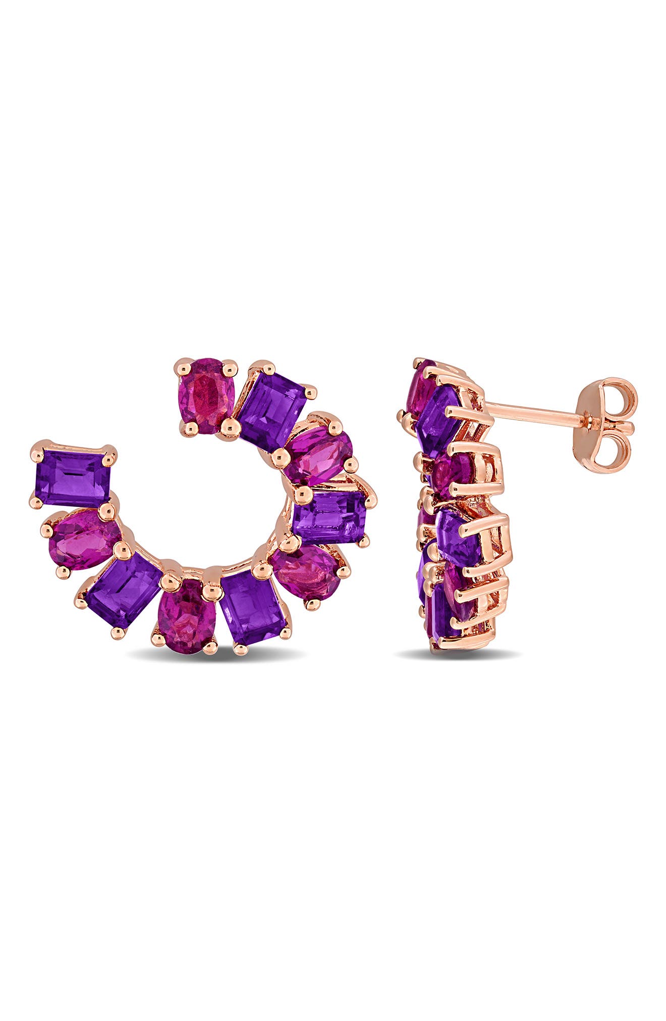 Amethyst and Rhodolite C-Hoop Earrings