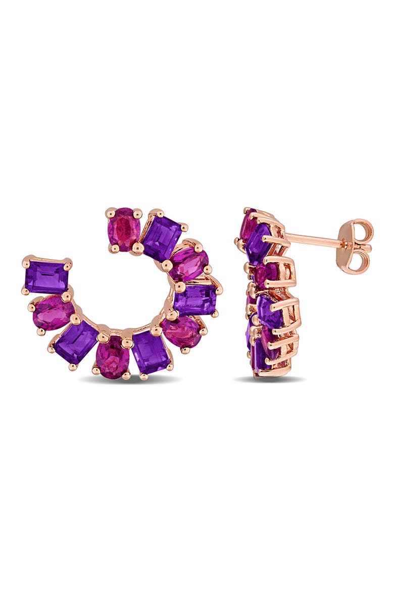 Amethyst and Rhodolite C-Hoop Earrings, Main, color, PURPLE MULTI