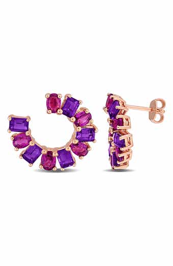 Amethyst and Rhodolite C-Hoop Earrings