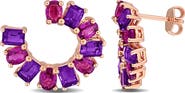 DELMAR Amethyst and Rhodolite C-Hoop Earrings