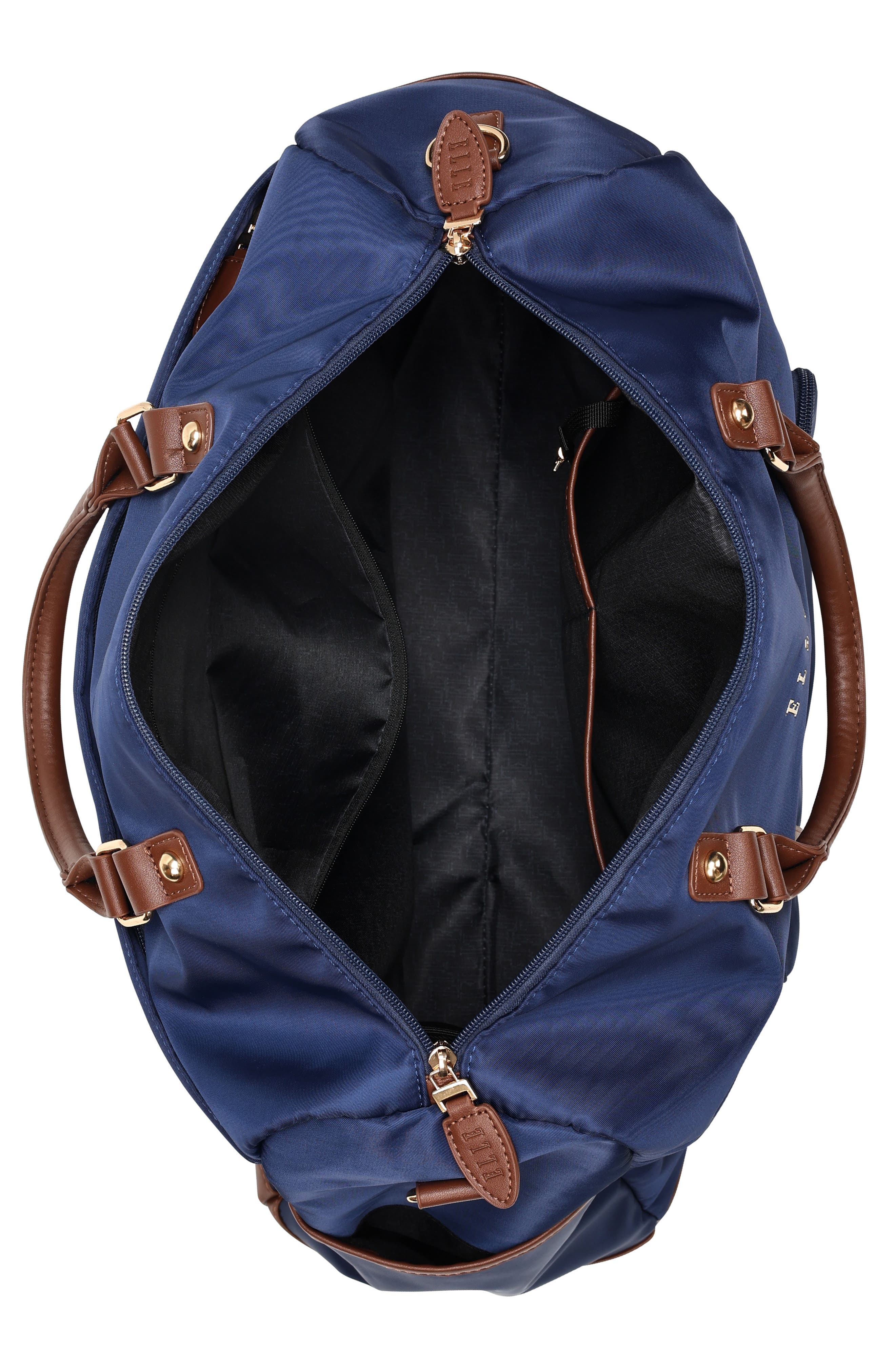ELLE Luxe Journey 30L Twill and Vegan Leather Weekender Duffel Bag, Alternate, color, Navy