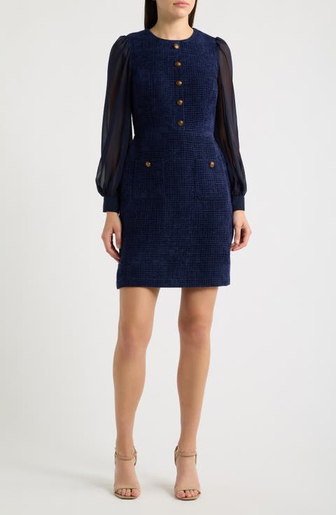 Long Sleeve Mixed Media Sheath Dress