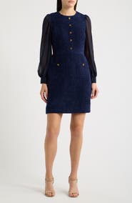 Eliza J Long Sleeve Mixed Media Sheath Dress
