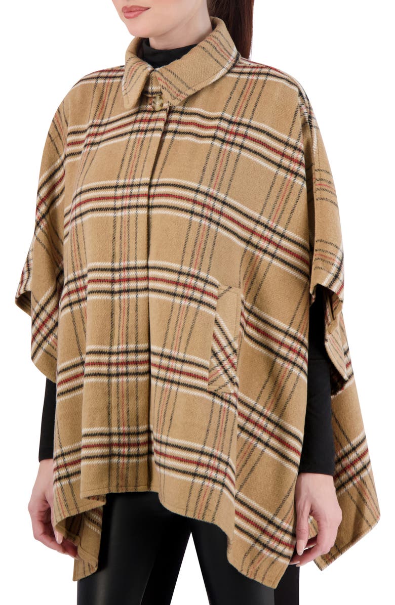 Ookie & Lala Plaid Brushed Knit Cape, Alternate, color, Camel/Black