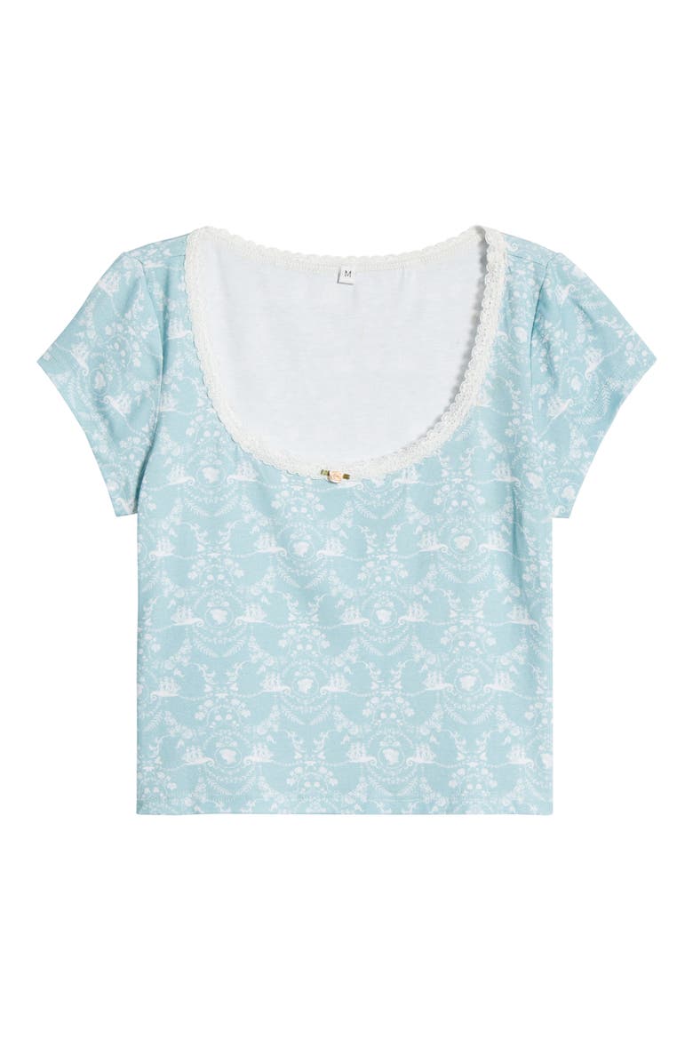 Lace Trim Stretch Modal Crop Top, Alternate, color, LADY OF THE SEA