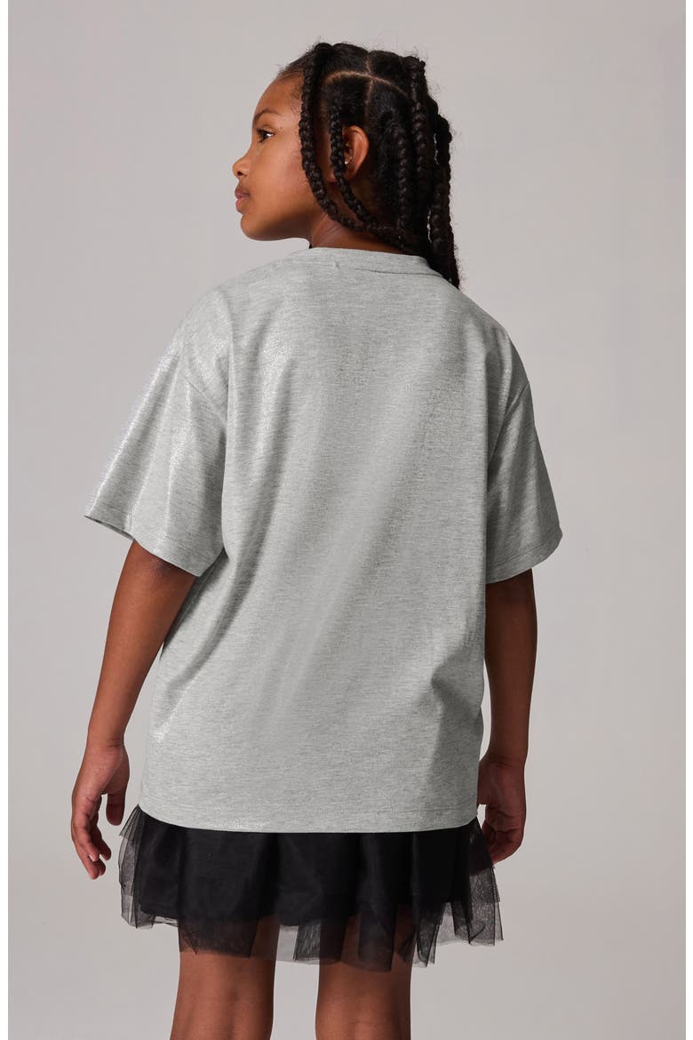 Kids' Metallic Logo Cotton Graphic T-Shirt, Alternate, color, SILVER