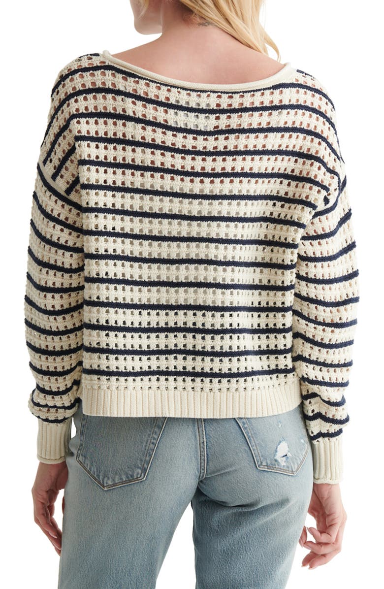 Lucky Brand Pointelle Stripe Cotton Sweater, Alternate, color,