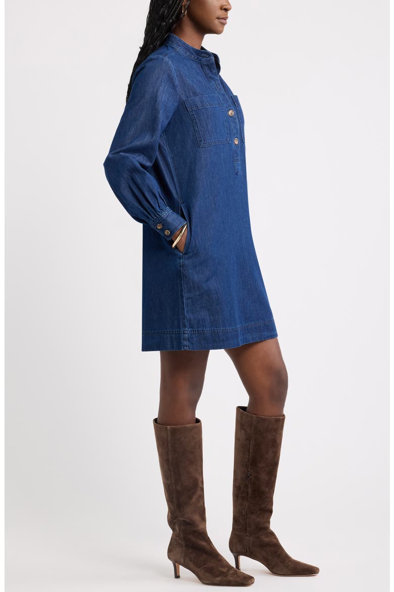 Long Sleeve Chambray Button Front Dress, Alternate, color, DARK WASH