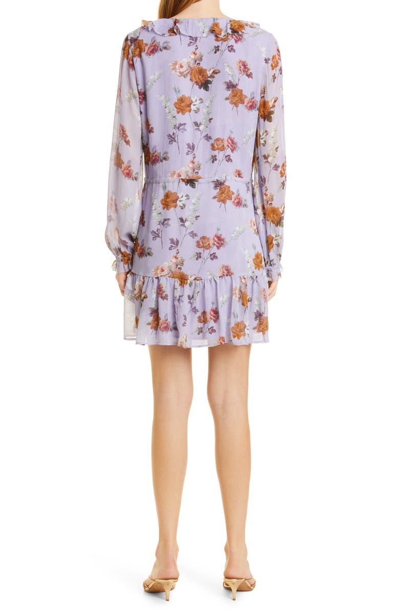 PAIGE Anjelina Floral Print Long Sleeve Silk Dress, Alternate, color, Lavender Multi