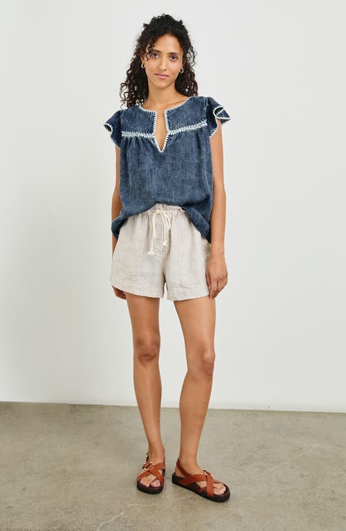 Rails Tafia Embroidered Flutter-sleeve Blouse In Classic Blue