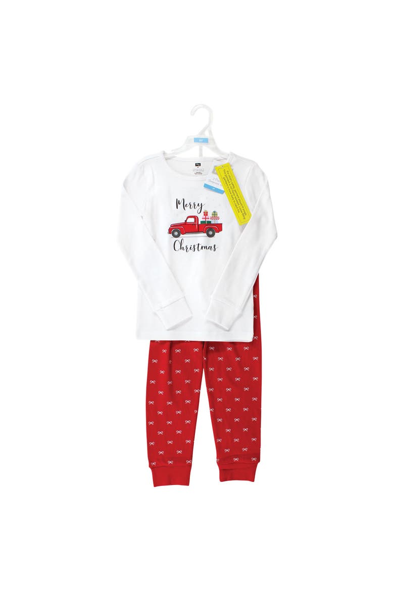 Cotton Pajama Set, Alternate, color, Red Truck Bows