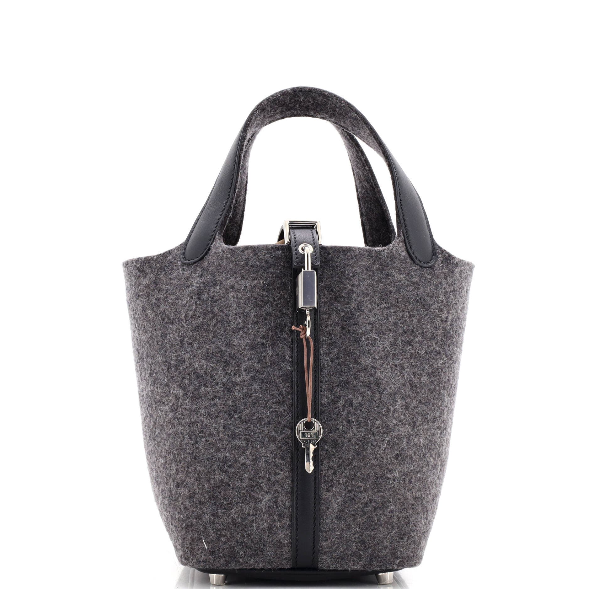 Pre-Owned Hermes Picotin Lock Bag Felt with Leather PM, Main, color, Gris Moyen