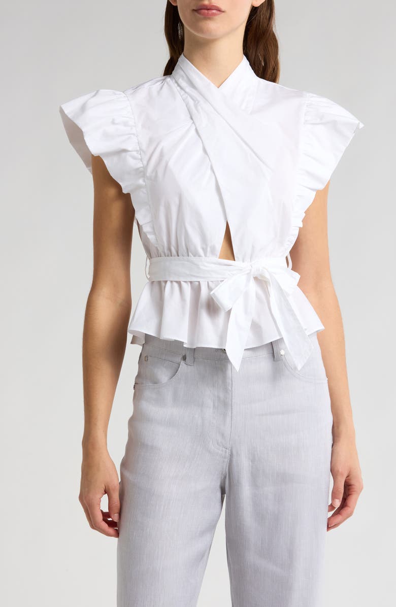 Derek Lam 10 Crosby Brynn Cotton Wrap Peplum Top, Main, color, 
