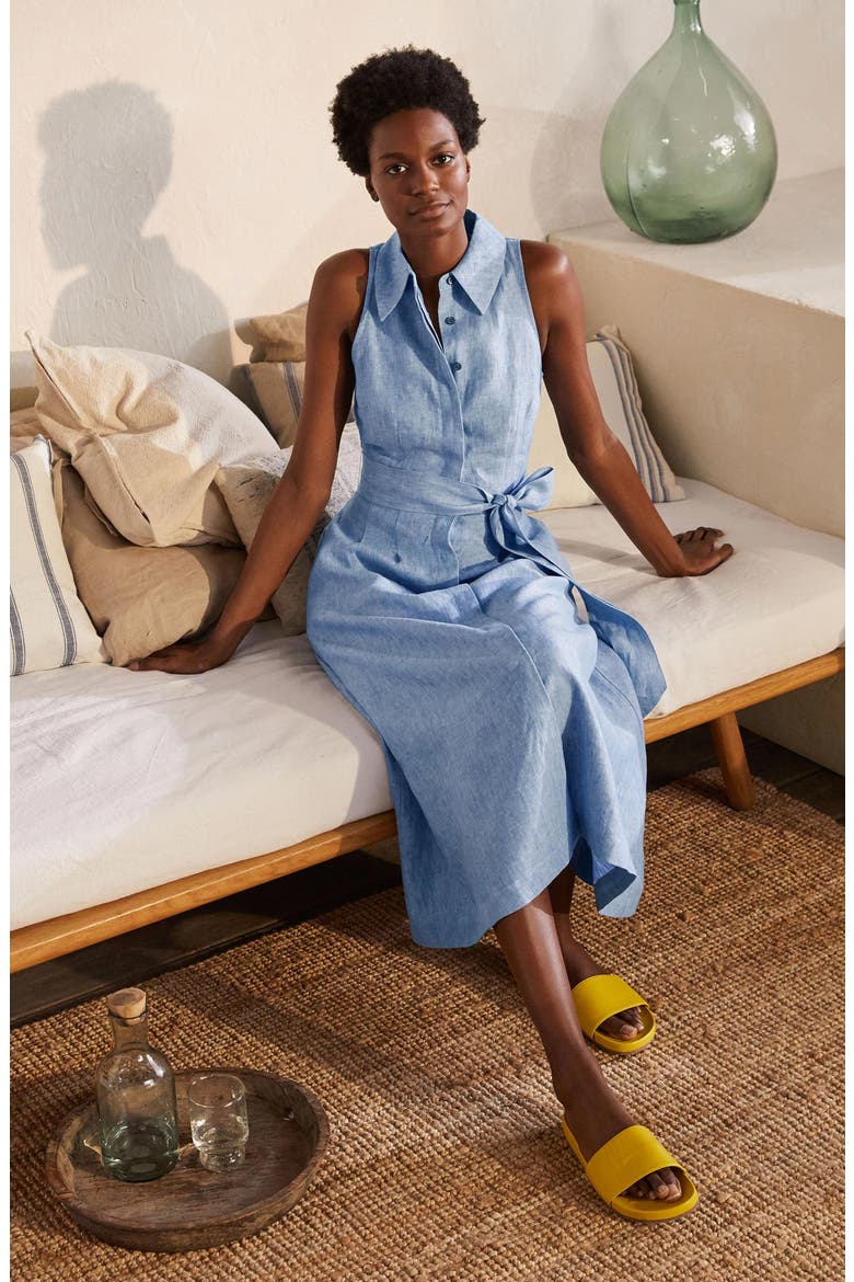 Kate Sleeveless Linen Midi Shirtdress, Alternate, color, CHAMBRAY