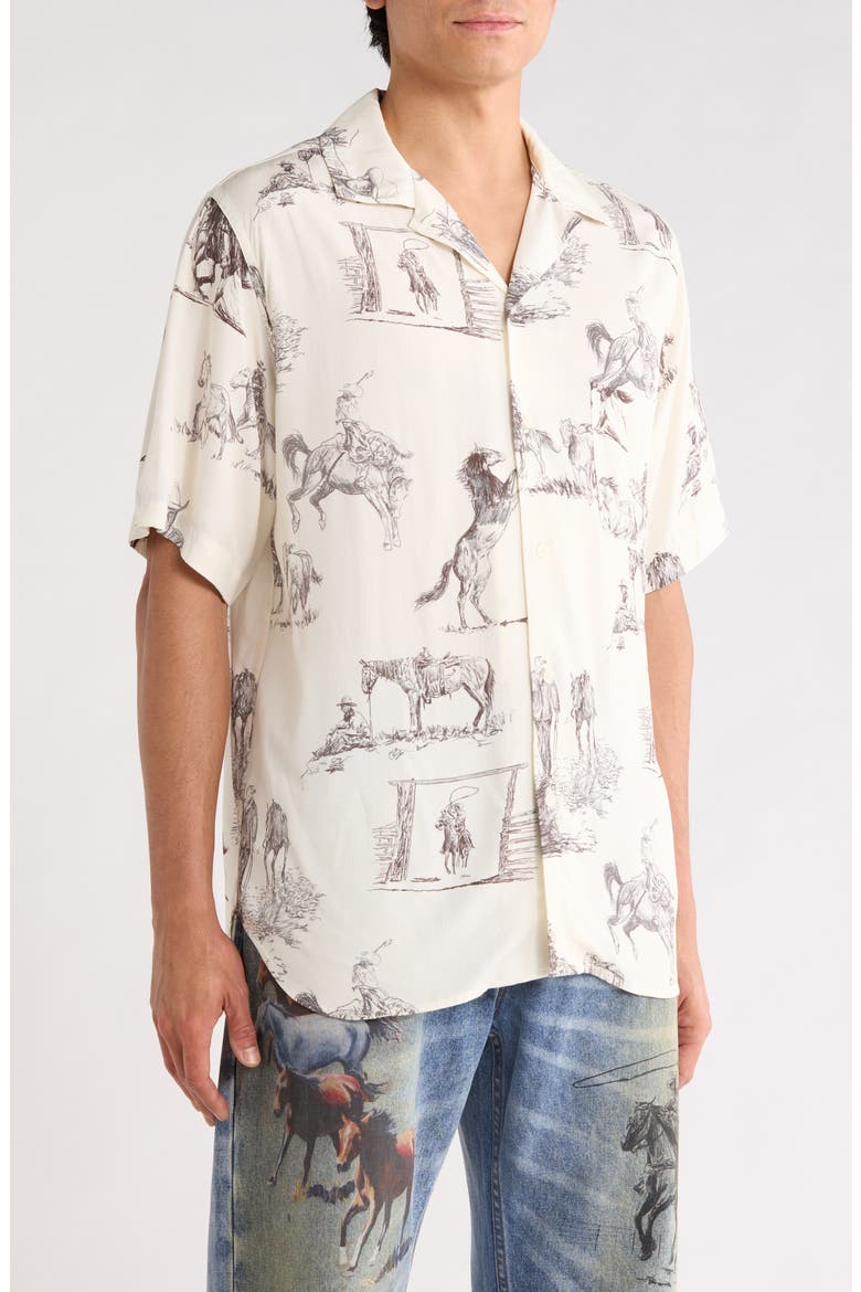 Charcoal Montage Cotton Camp Shirt, Alternate, color, BONE