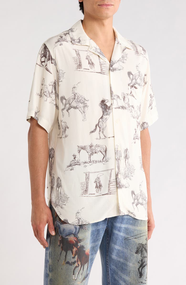 ONE OF THESE DAYS Charcoal Montage Cotton Camp Shirt, Alternate, color, Bone