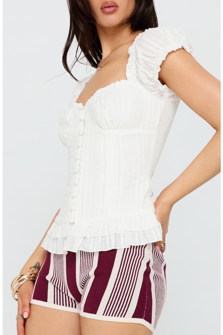 Suiter Frill Detail Puff Sleeve Top, Alternate, color, WHITE