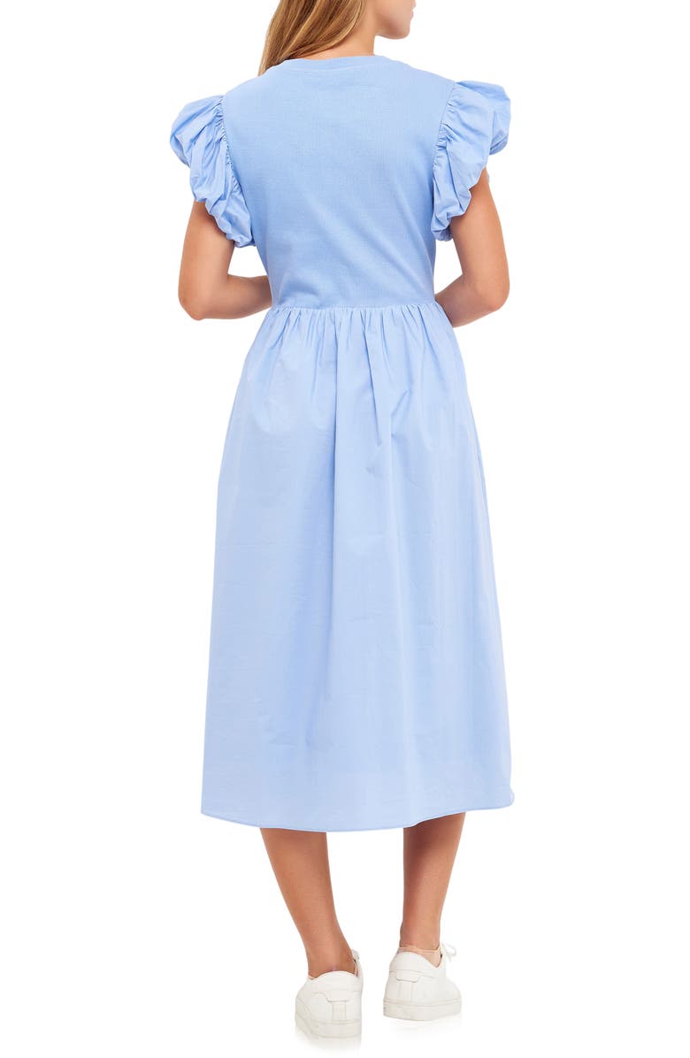 English Factory Puff Sleeve Mixed Media Midi Dress, Alternate, color,