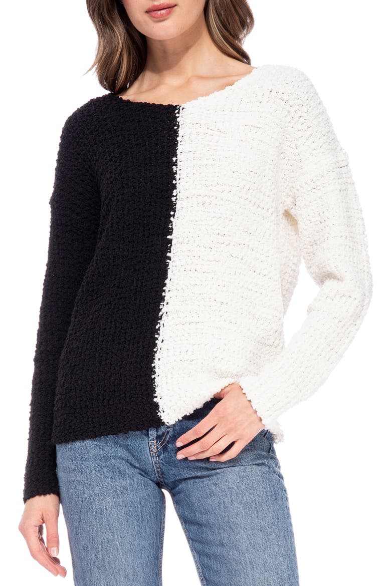 Popcorn Twist Back Sweater, Main, color, IVORY/ BLACK