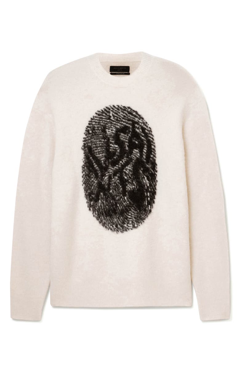 AllSaints Ridges Logo Sweater, Alternate, color, Ecru White/ Black