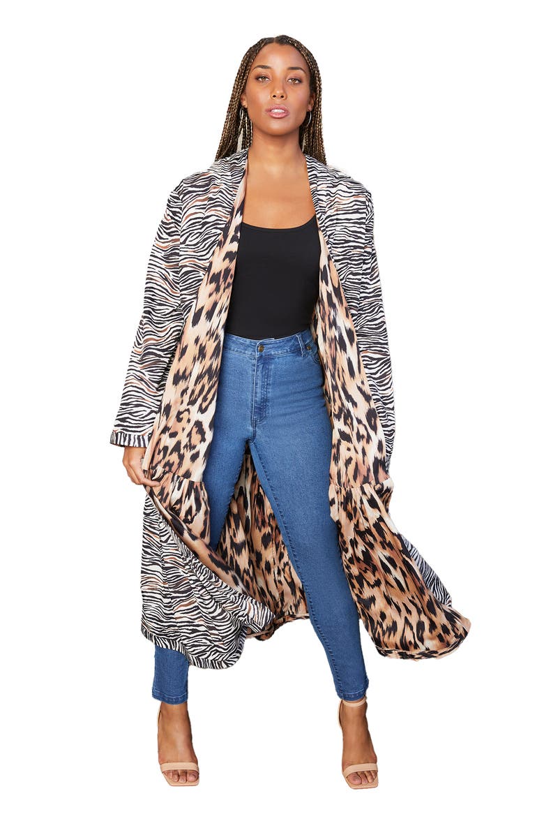 June + Vie Reversible Printed Duster, Main, color, Natural Flowy Animal