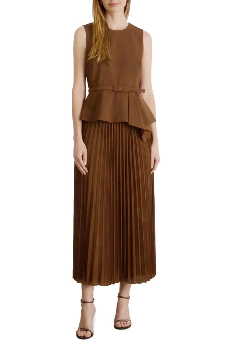 Twofer Belted Midi Dress, Main, color, BROWN