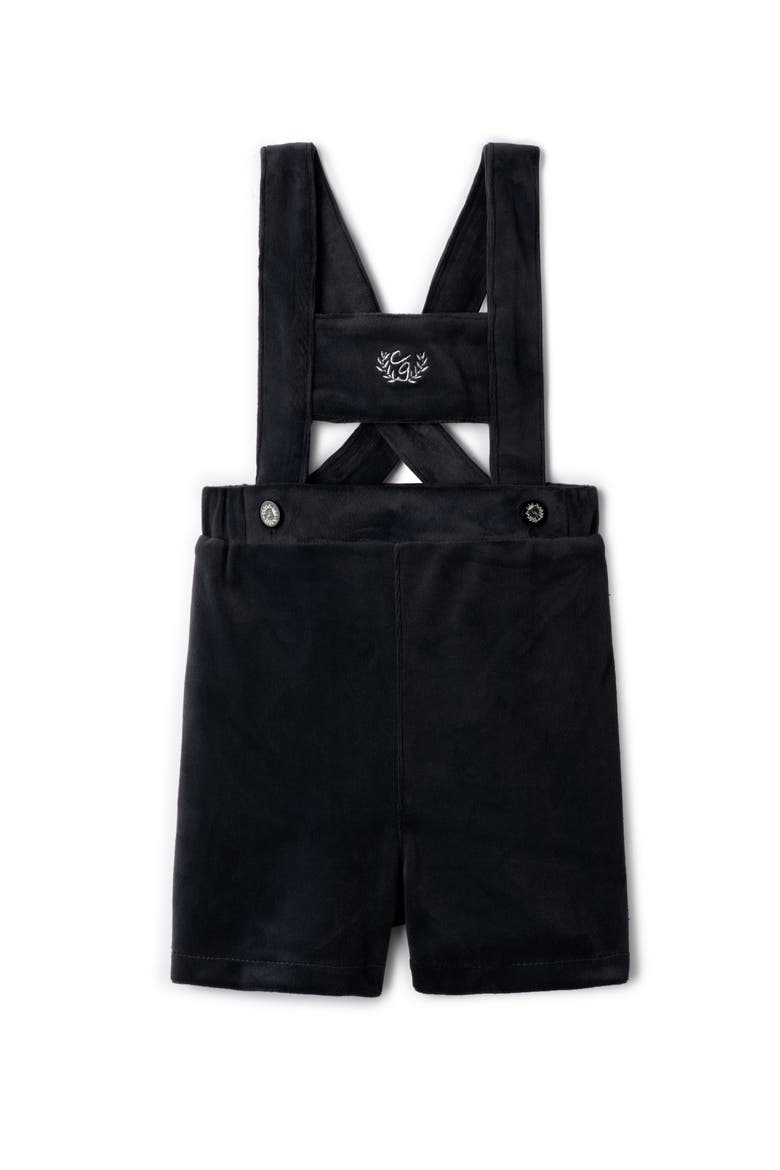 Velvet Crest Embroidered Shorts Overall, Main, color, Black