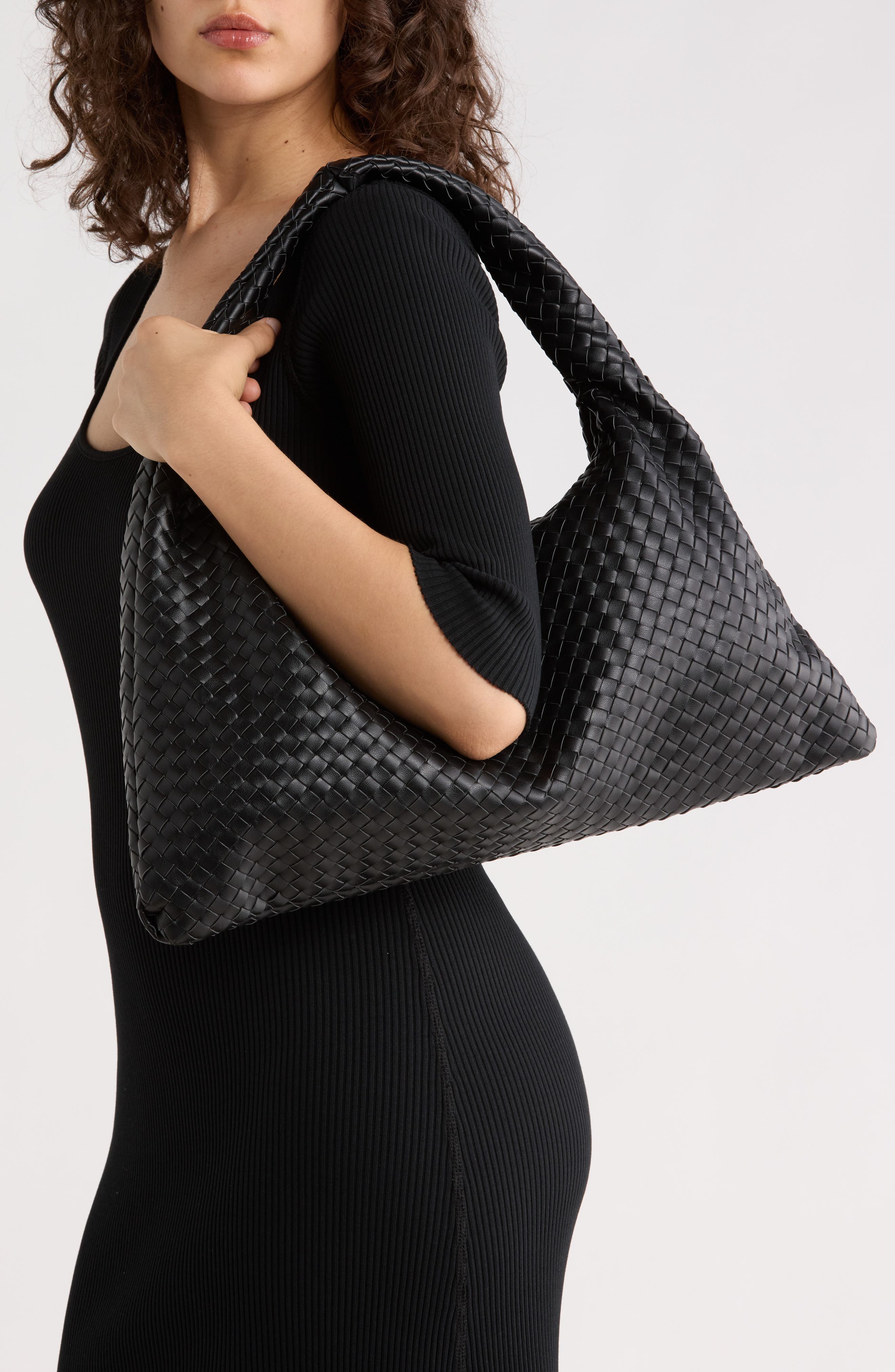 URBAN EXPRESSIONS HANDBAGS Woven Hobo Shoulder Bag, Alternate, color, Black