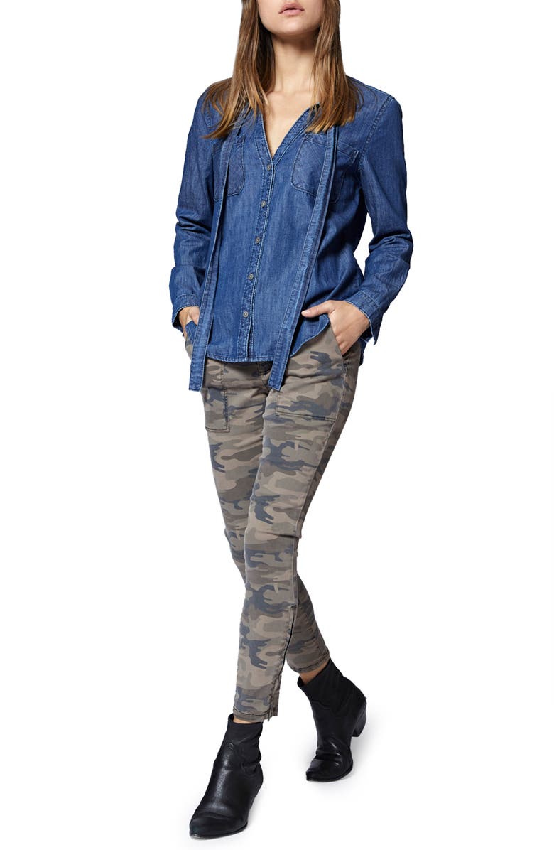 Sanctuary Tie Neck Chambray Shirt, Alternate, color, 