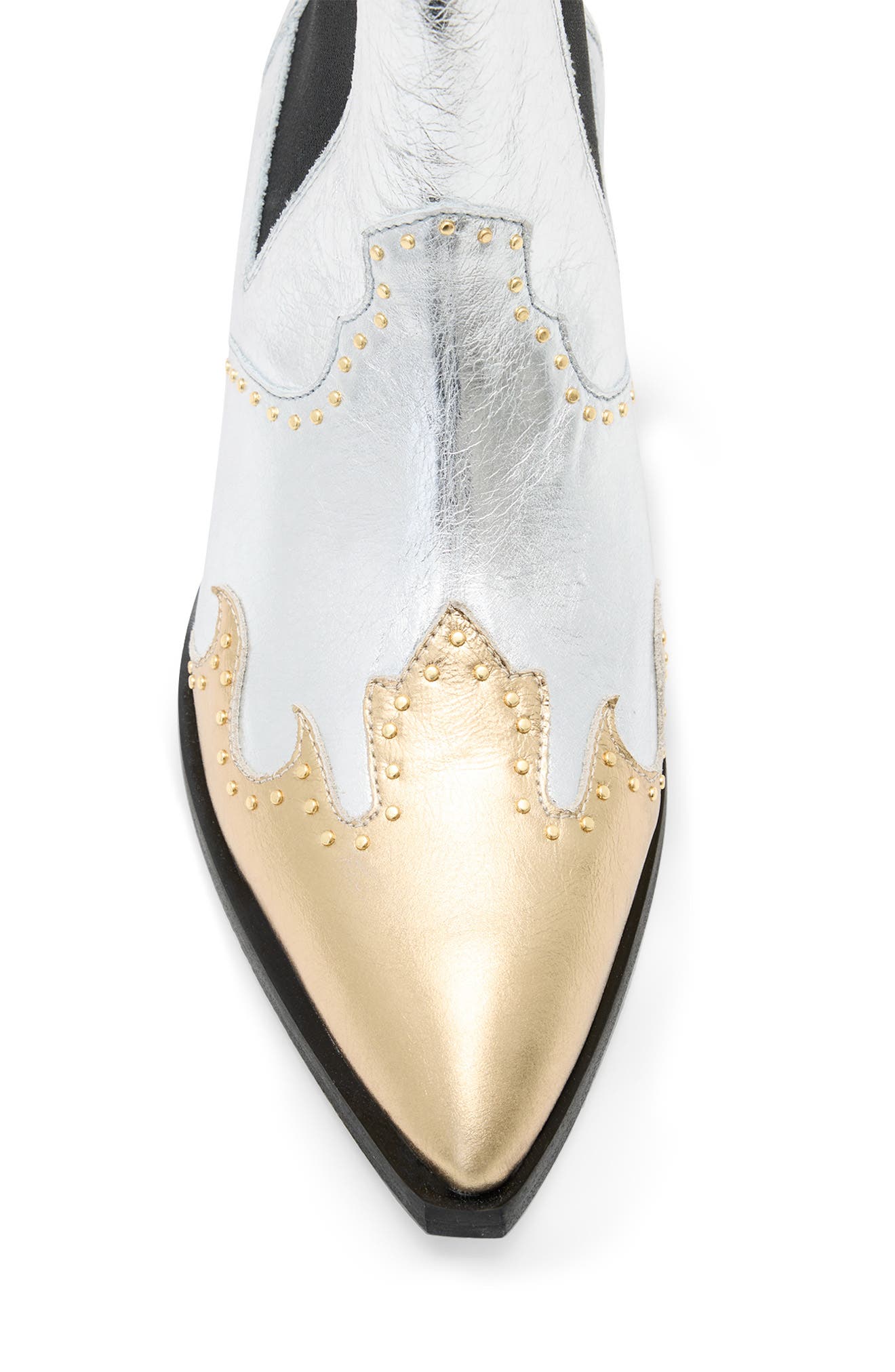 AllSaints Denver Studded Western Chelsea Boot, Alternate, color, Silver/ Gold