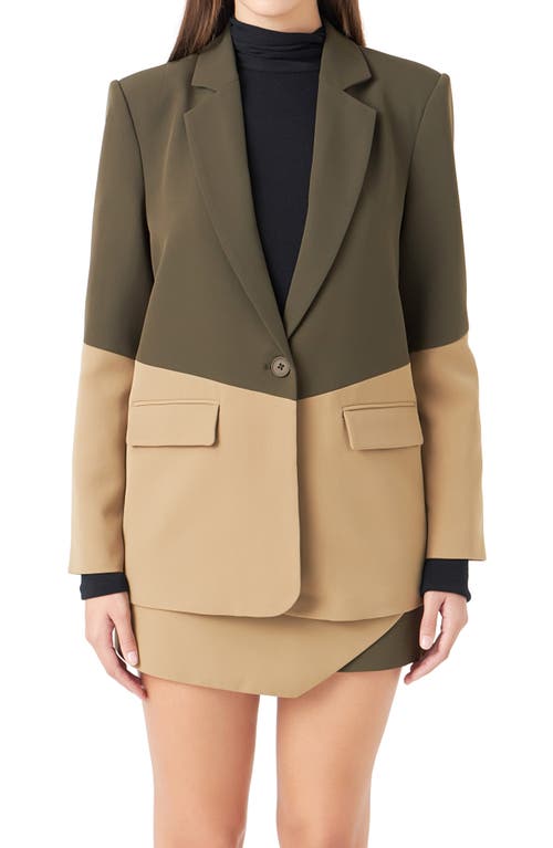 Endless Rose Colorblock Blazer In Khaki