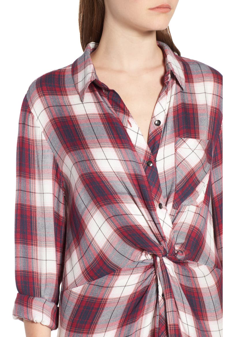 Twist Front Plaid Shirtdress, Alternate, color, NAVY- RED JAMES PLAID