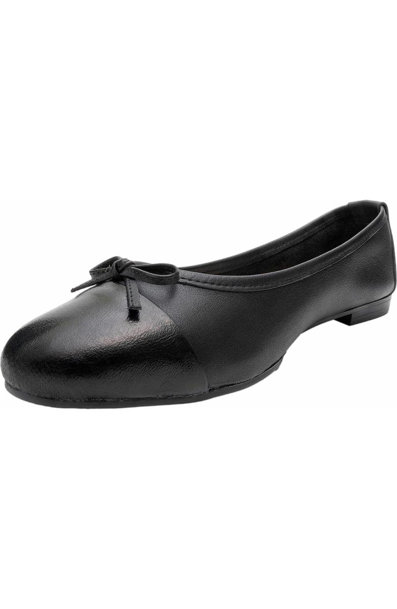 Forever & Always Shoes Rayne Cap Toe Leather Ballet Flats, Alternate, color, Black Leather