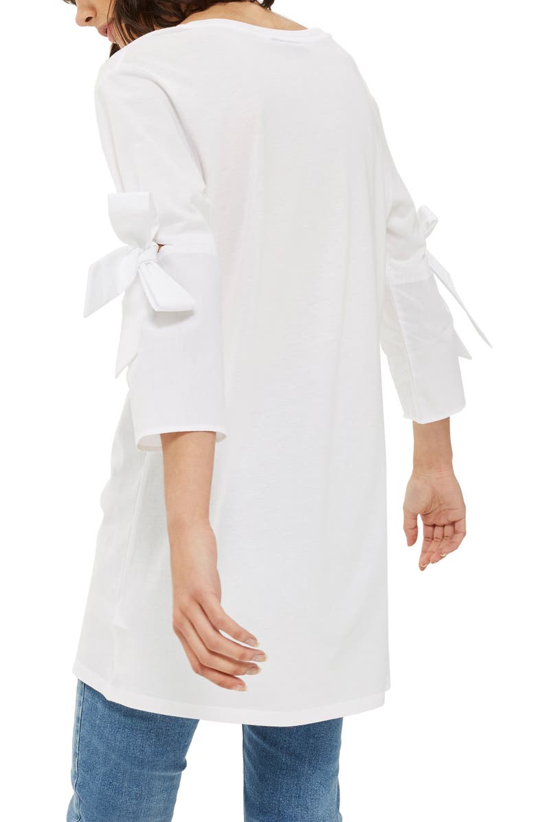 Topshop Tie Trumpet Sleeve Tunic, Alternate, color, 