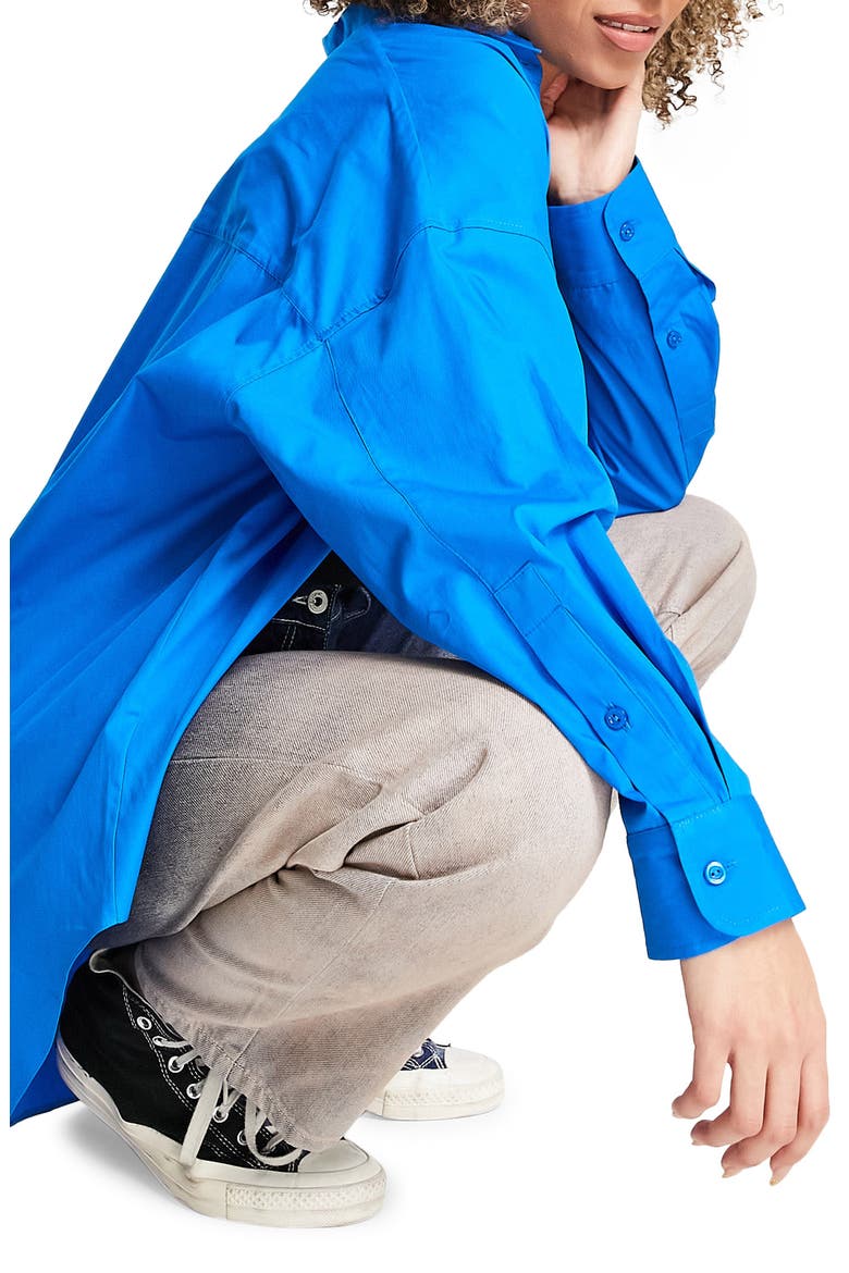 Oversized Poplin Button-Up Shirt, Alternate, color, MID BLUE