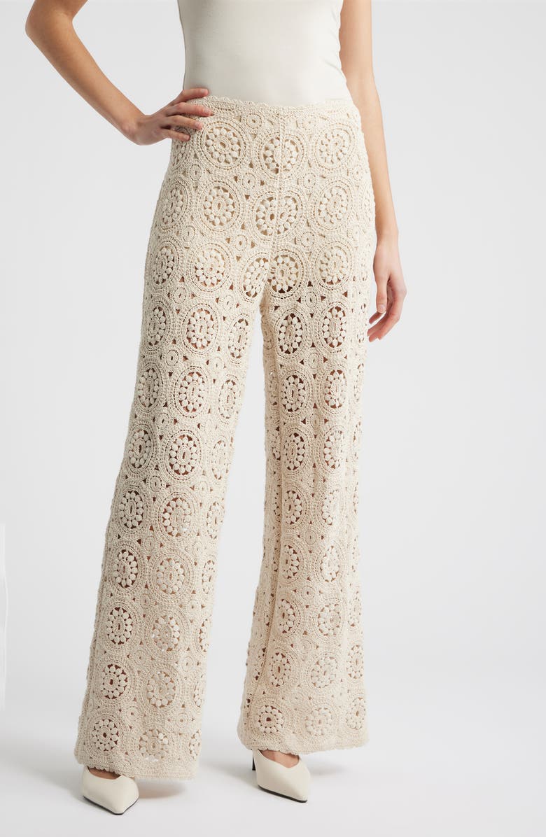 FRAME The Crochet Wide Leg Pants, Main, color, Cream