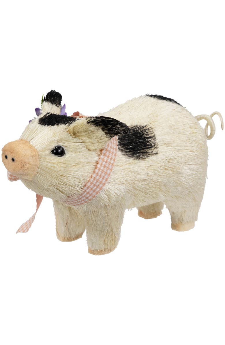 Northlight Spotted Piglet with Bow and Flowers Spring Figurine - 9", Alternate, color, White