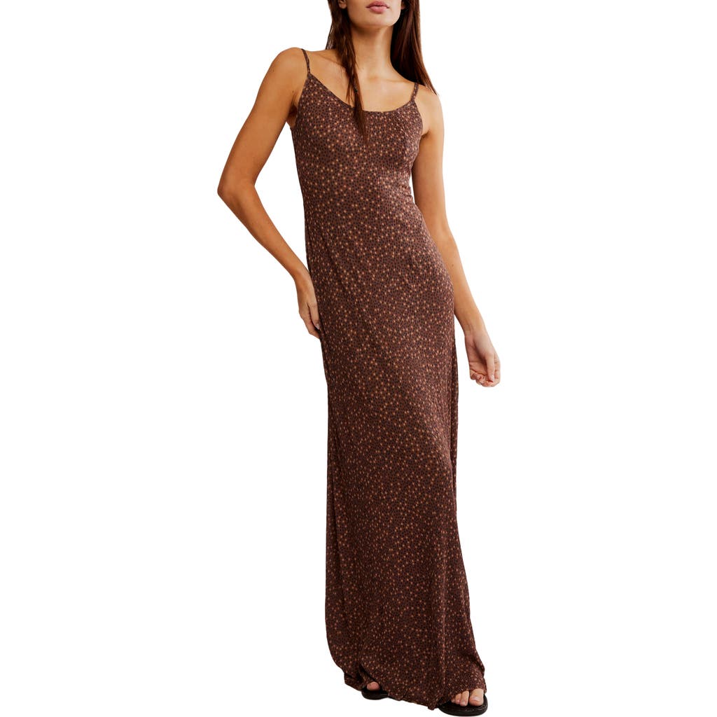 Free People Zoey Printed Low Back Maxi Slipdress In Brown