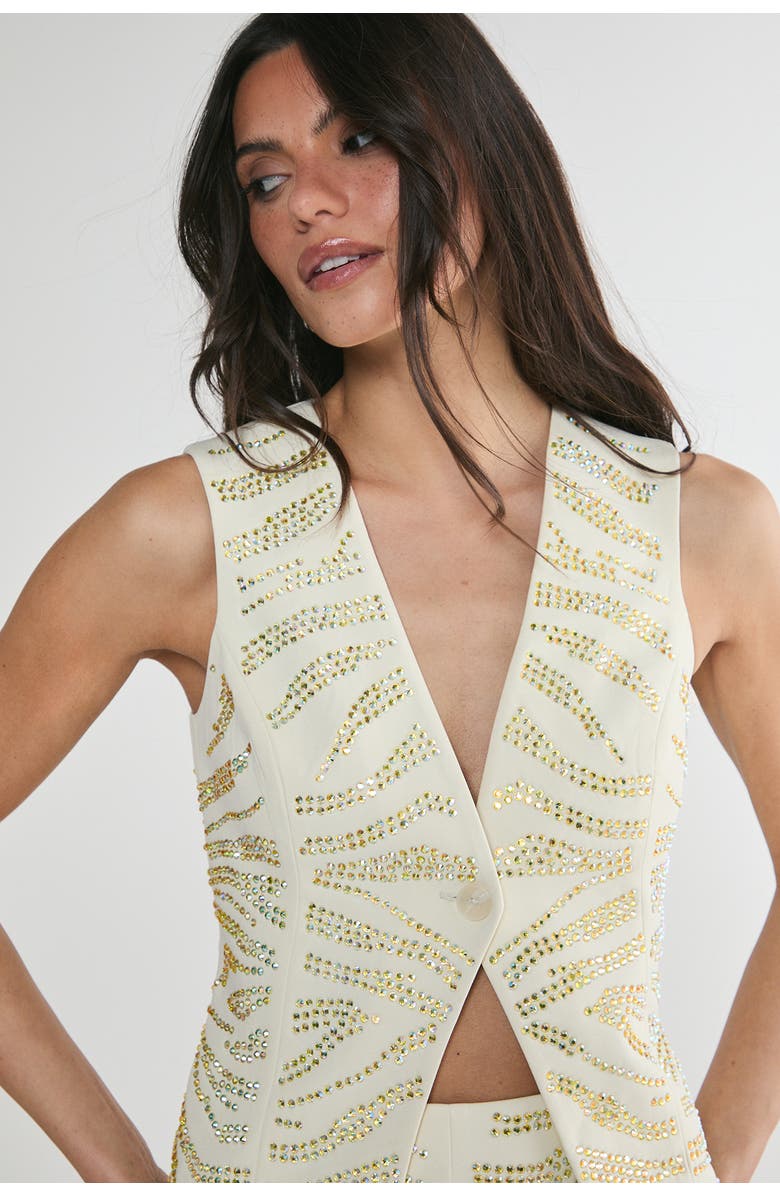 NASTY GAL Zebra V-Neck Tailored Vest, Alternate, color, Cream