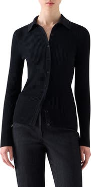 Akris punto Fitted Virgin Merino Wool Rib Cardigan