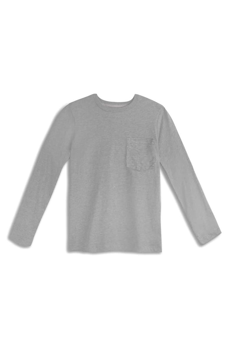 Mightly Organic Cotton Kids Long Sleeve Pocket T-Shirt, Main, color, Heather Gray