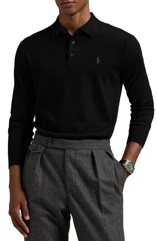 Polo Ralph Lauren Long Sleeve Wool Polo Sweater In Black