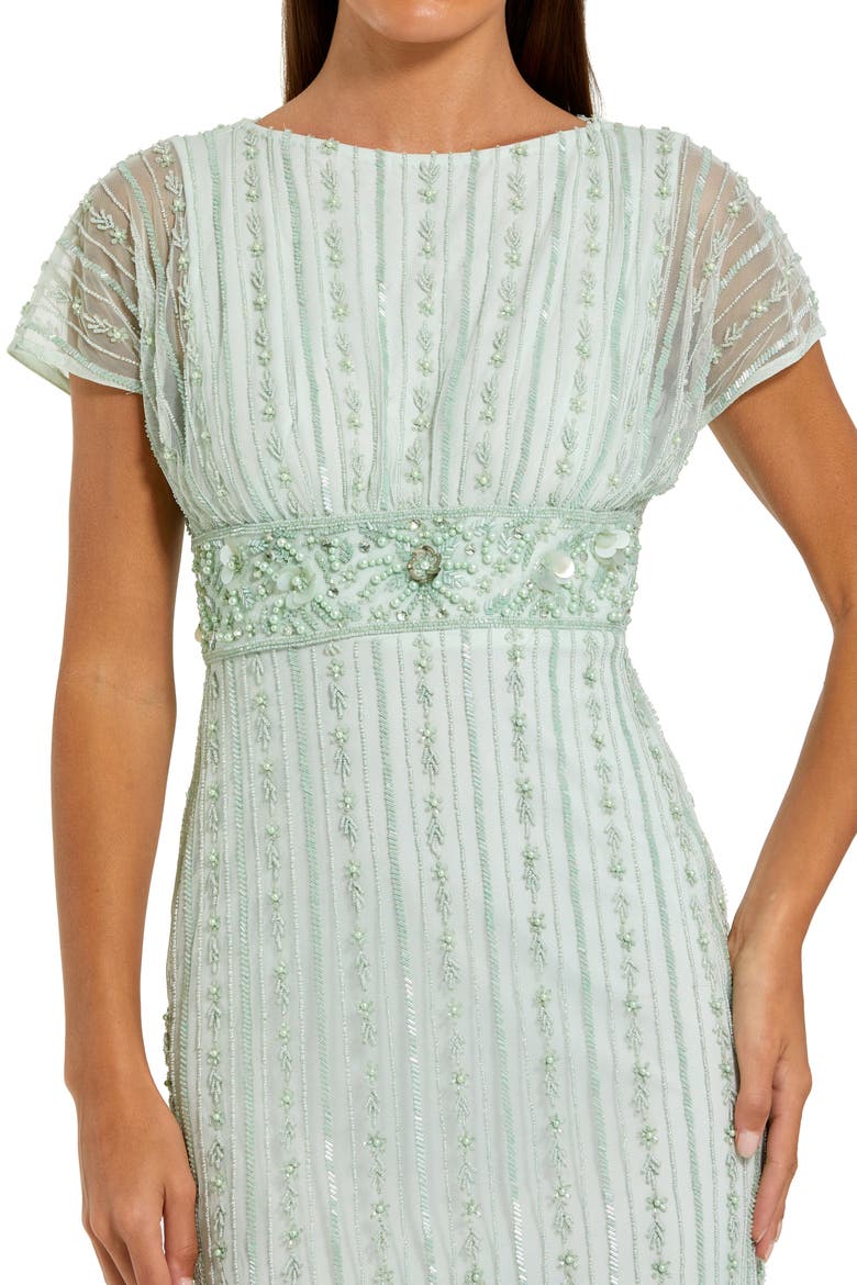 Beaded Blouson Short Sleeve Column Gown, Alternate, color, Sage