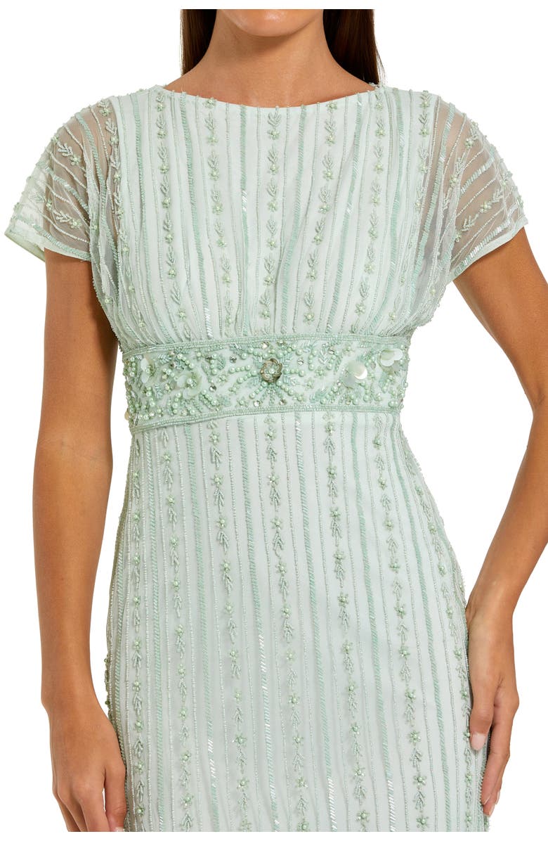 Mac Duggal Beaded Blouson Short Sleeve Column Gown, Alternate, color, Sage