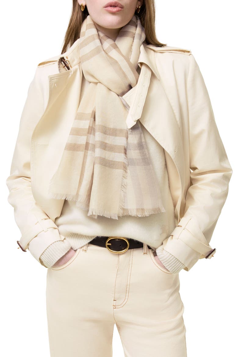 Medium Check Wool Scarf, Alternate, color, SESAME BEIGE CHECK