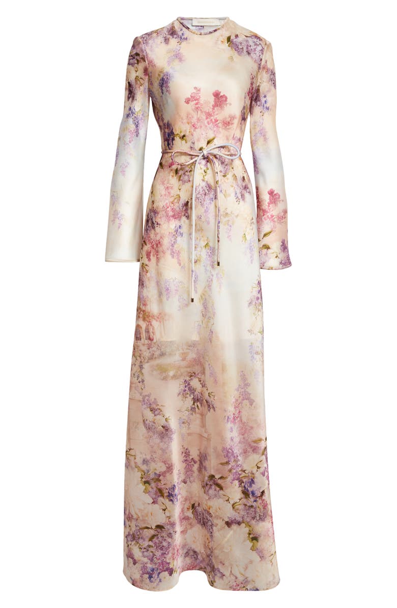 Zimmermann Luminosity Floral Print Long Sleeve Silk Satin Dress, Alternate, color, 