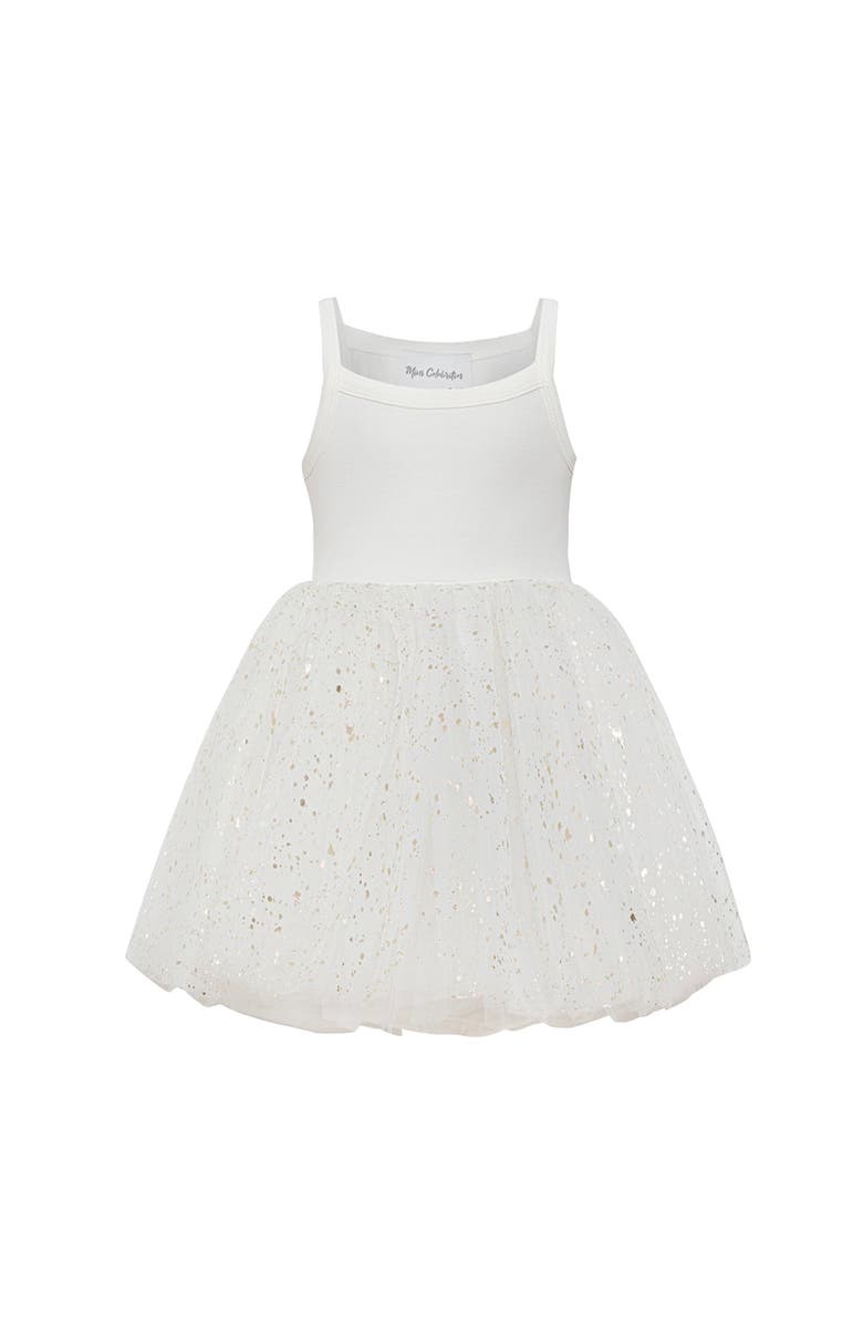 Mini Celebrities Sleveless Sparkle Tulle Dress, Main, color, Sparkle White